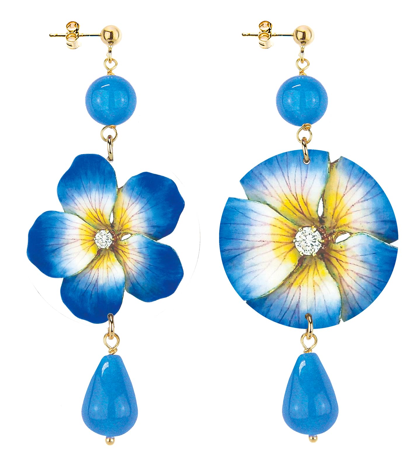 Collezione The Circle Fiore Azzurro Fondo Bianco Orecchini da Donna in Ottone Pietra Azzurro