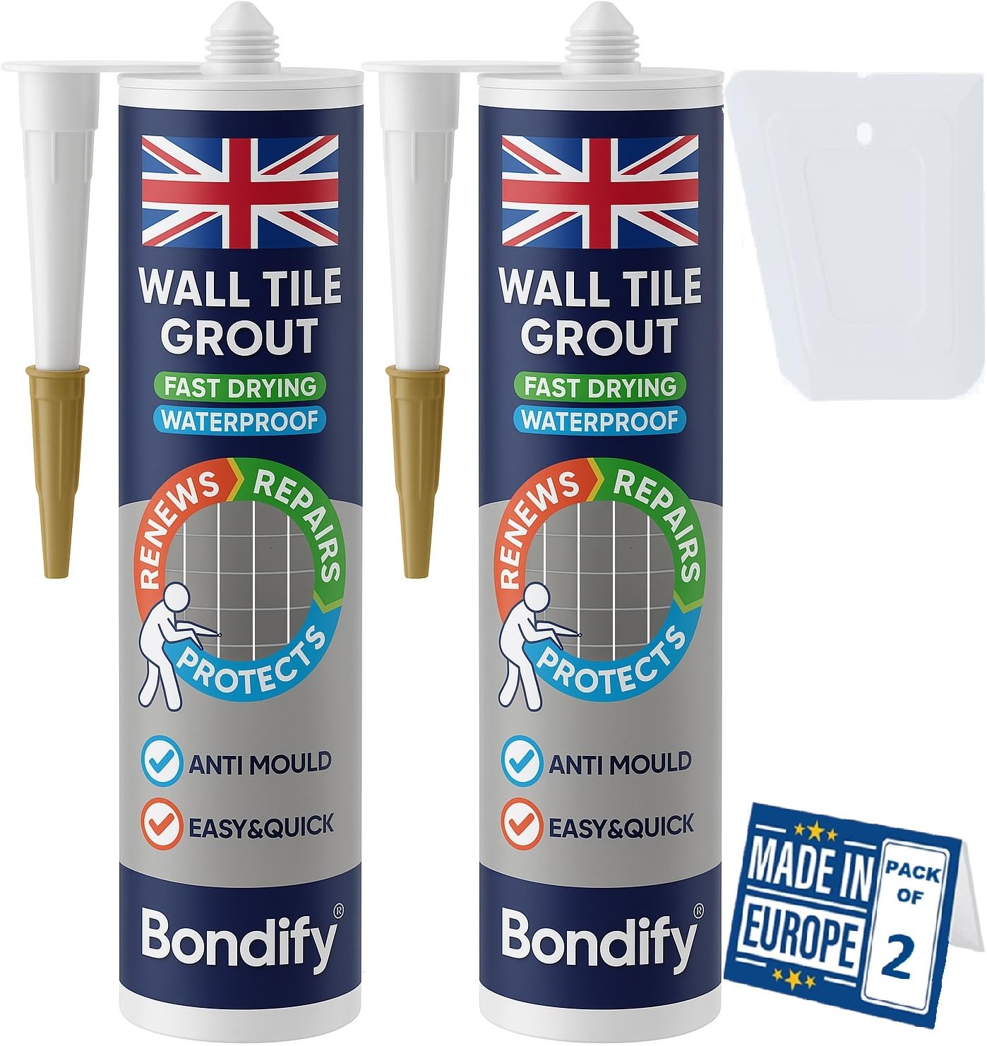 BONDIFY Waterproof Wall & Floor Tile Grout White Cartridge Ready Mixed 450g
