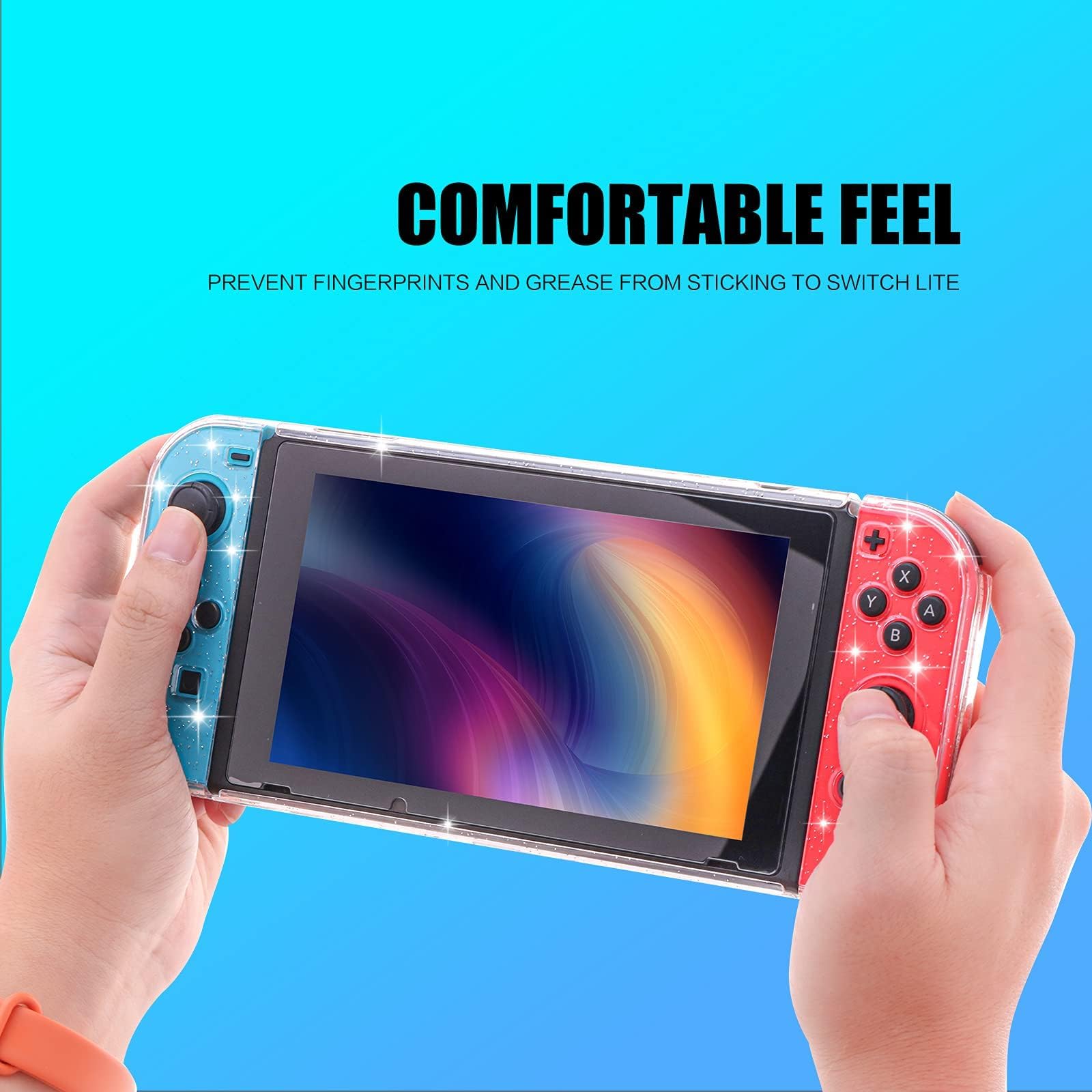 Switch Glitzer Hülle, Switch Schutzhülle mit Panzerglas Schutzfolie und Daumengriffkappen