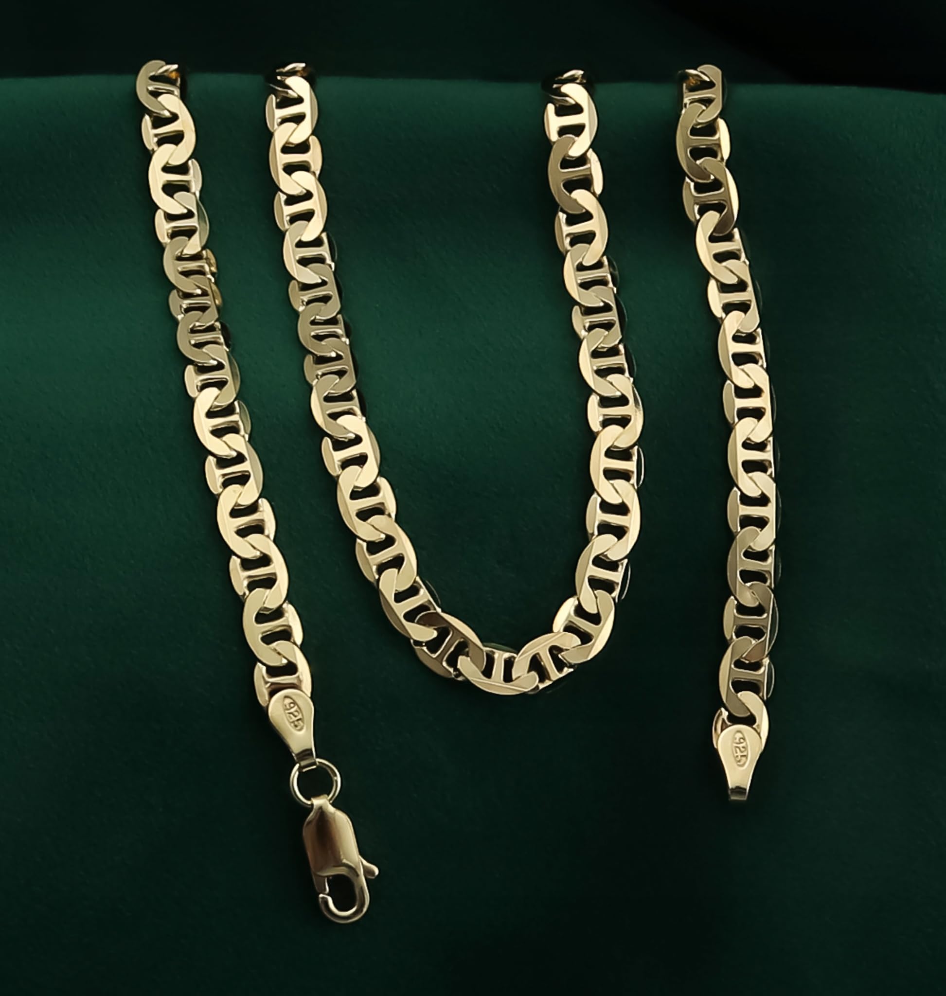 AMAR PRAGNA - Cadena de oro 925/585 para hombre y mujer, trenzada, cadena de oro 585 chapada en oro