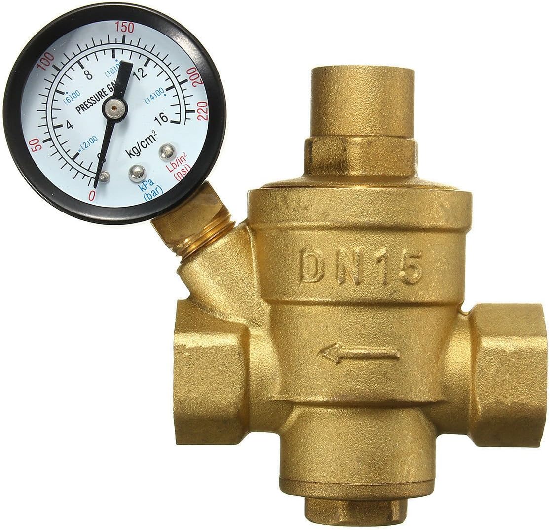 Adjustable Water Pressure Reducing Valves,DN15 1/2 Inch Brass Pressure Regulator Relief Valve With Pressure Gauge Flow