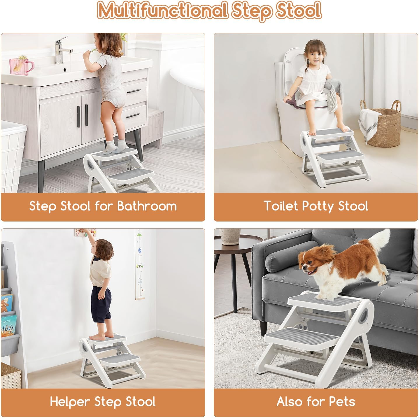 Foldable Toddler Step Stool for Bathroom Sink - 2-Step Kids Stool for Potty Training, Kitchen Counter & Bedroom, Sturdy Non-Slip Child Safety Stool Helper - Image 3