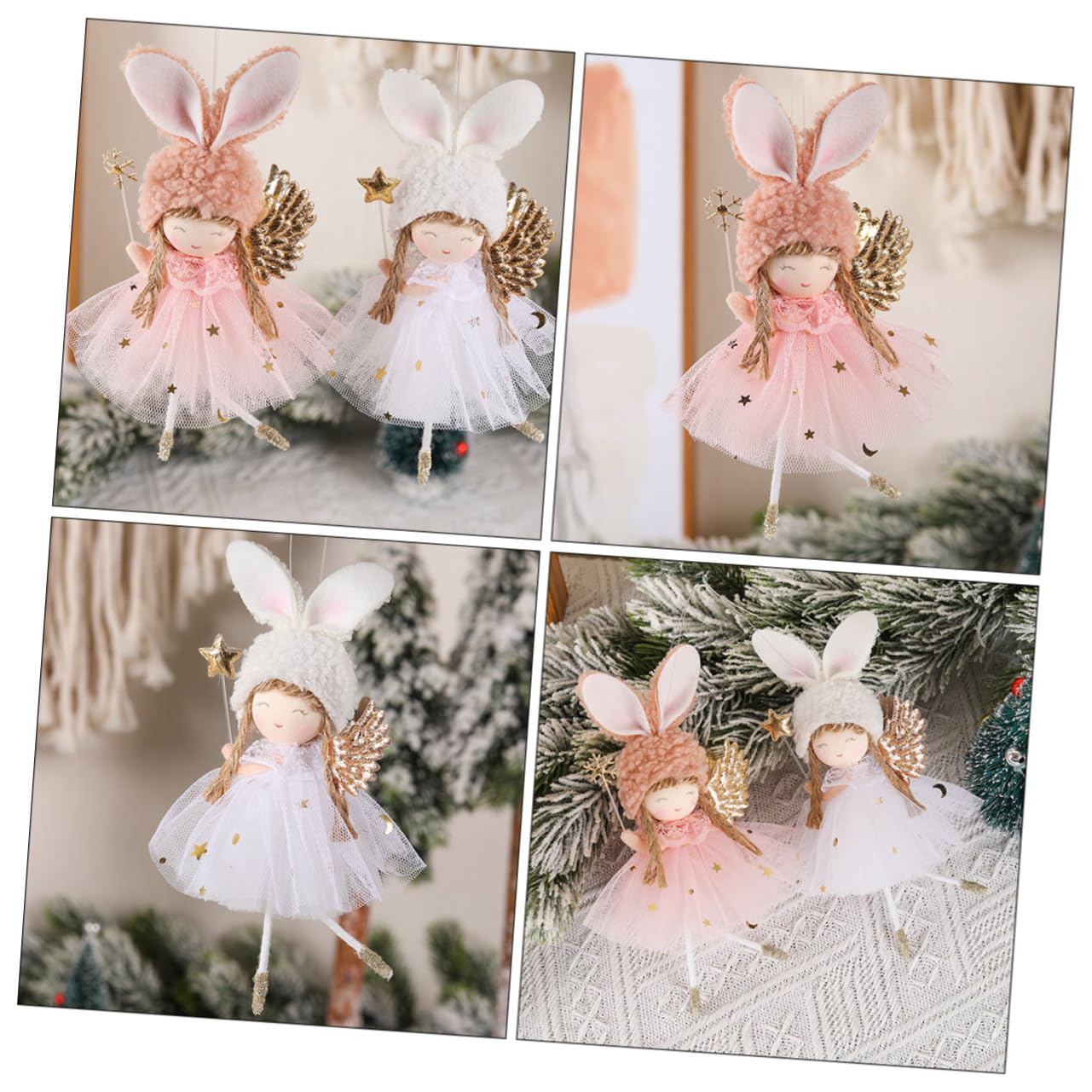 4 Pièces Pendentif poupée Ange poupées d'ornement d'arbre de Noël Ange en Peluche de noël Christmas Tree Xmas Tree poupées de Sapin de noël Ornement Ange Tissu en Fibres Chimiques