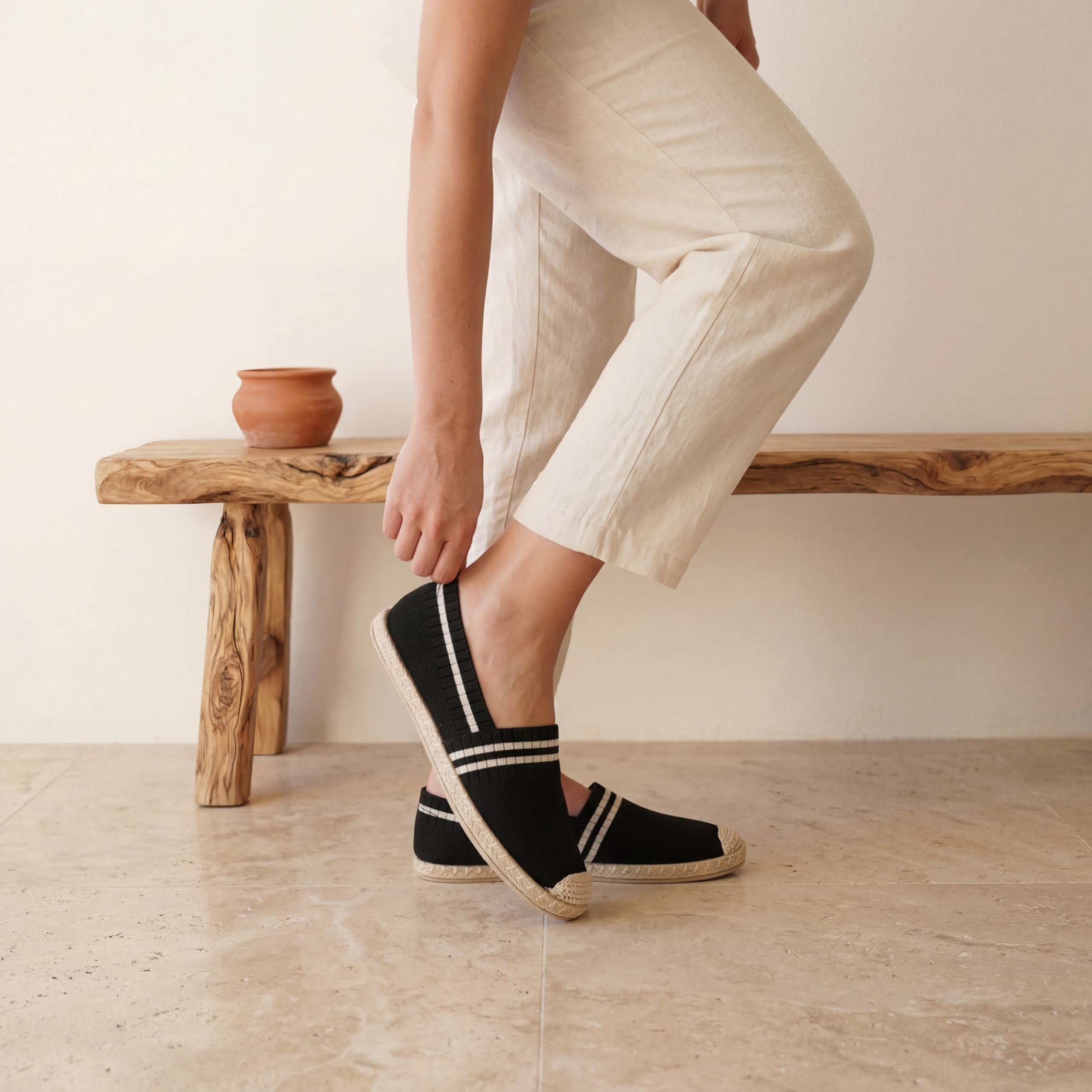 GLAMORA Alpargatas Planas Mujer Punto Transpirable Slip On, Zapatos Verano Ligeros Cómodos con Suela Esparto Antideslizante, Calzado Casual Flexible Ligero Ajuste Fácil