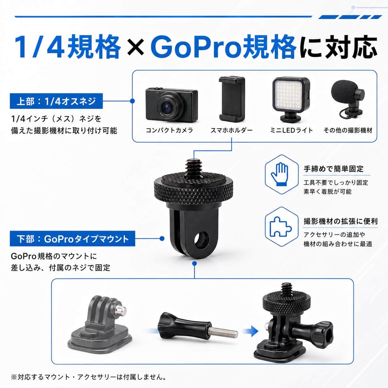 Amazon | GoPro用 1/4インチネジ マウントアダプター 三脚変換