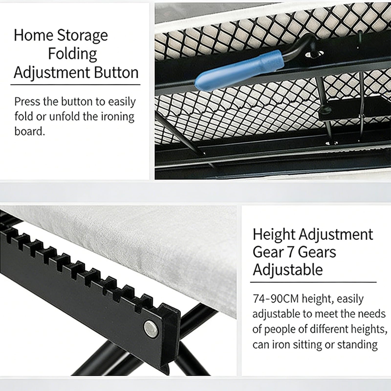 Soporte plegable para tabla de planchar con marco de acero resistente y patas antideslizantes para uso doméstico y de lavandería compacta
