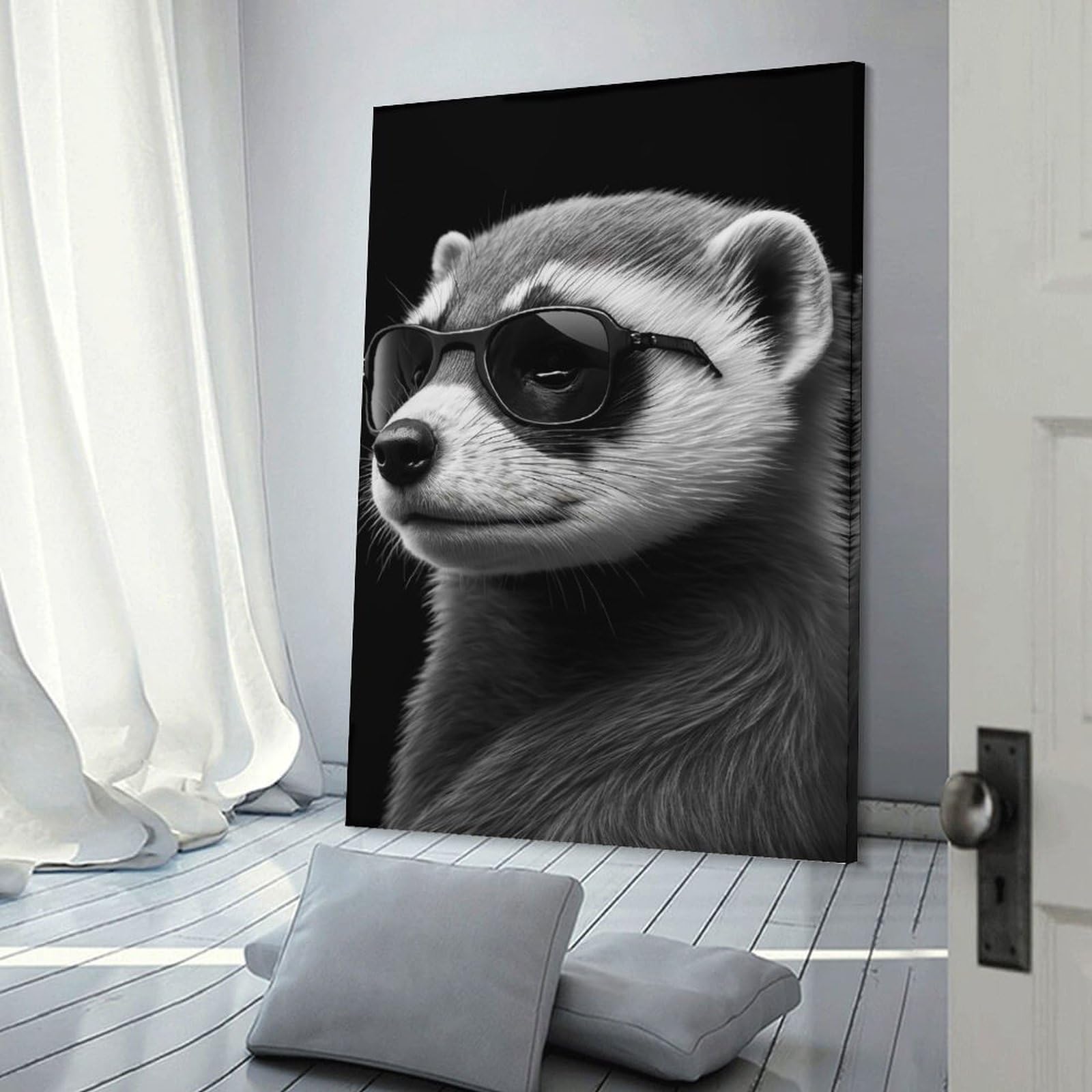 Junmoney Canvas Wall Decor Portrait of A Ferret, 24x36inch(60x90cm), for Gallery Wall Layouts in Home Or Office, Home Wall Art for Statement Displays