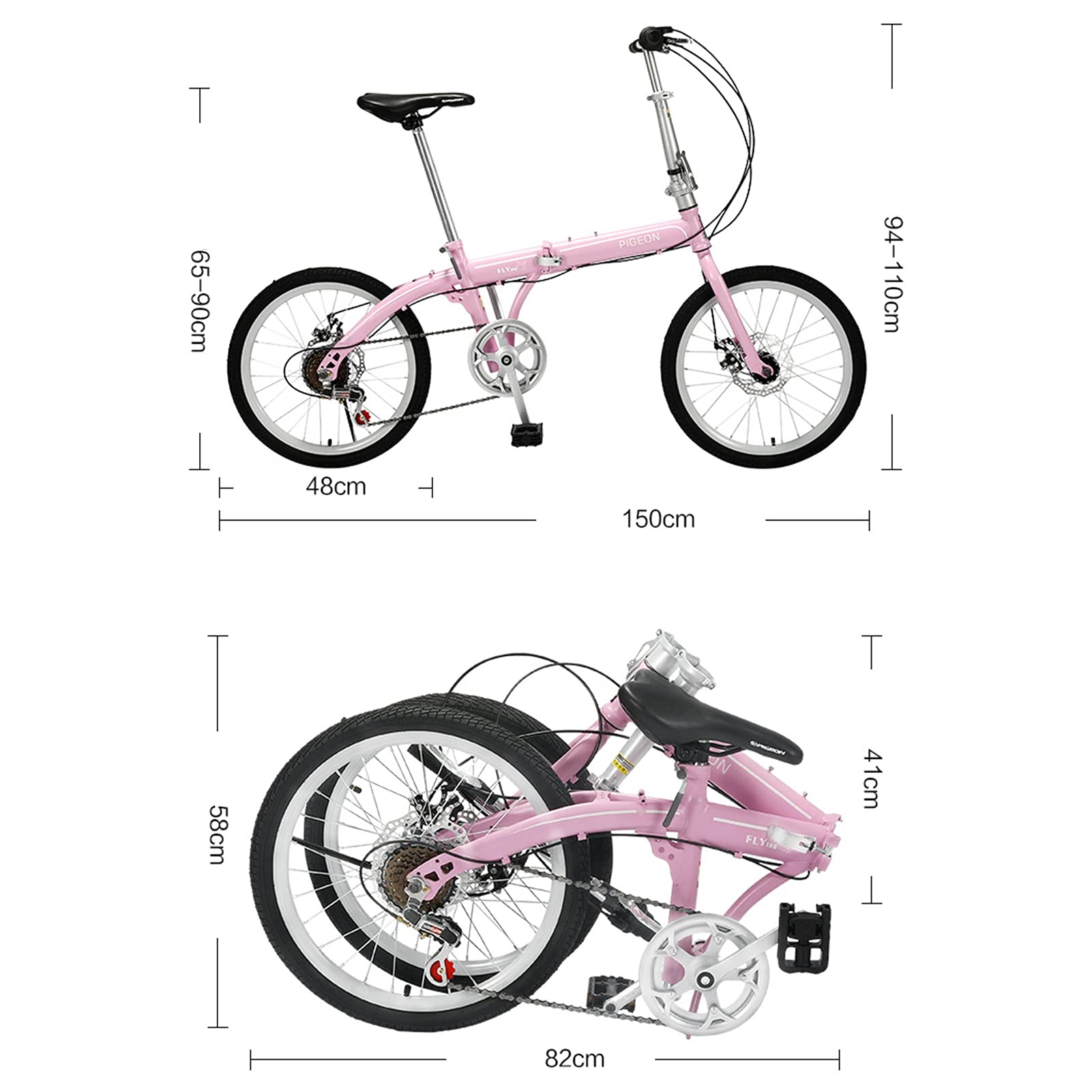 Biciclette Pieghevoli, Bicicletta Pieghevole da 20 Pollici A 6 velocità Esercizio da Viaggio Leggero in Città per Uomini Donne Bambini (Color : White)