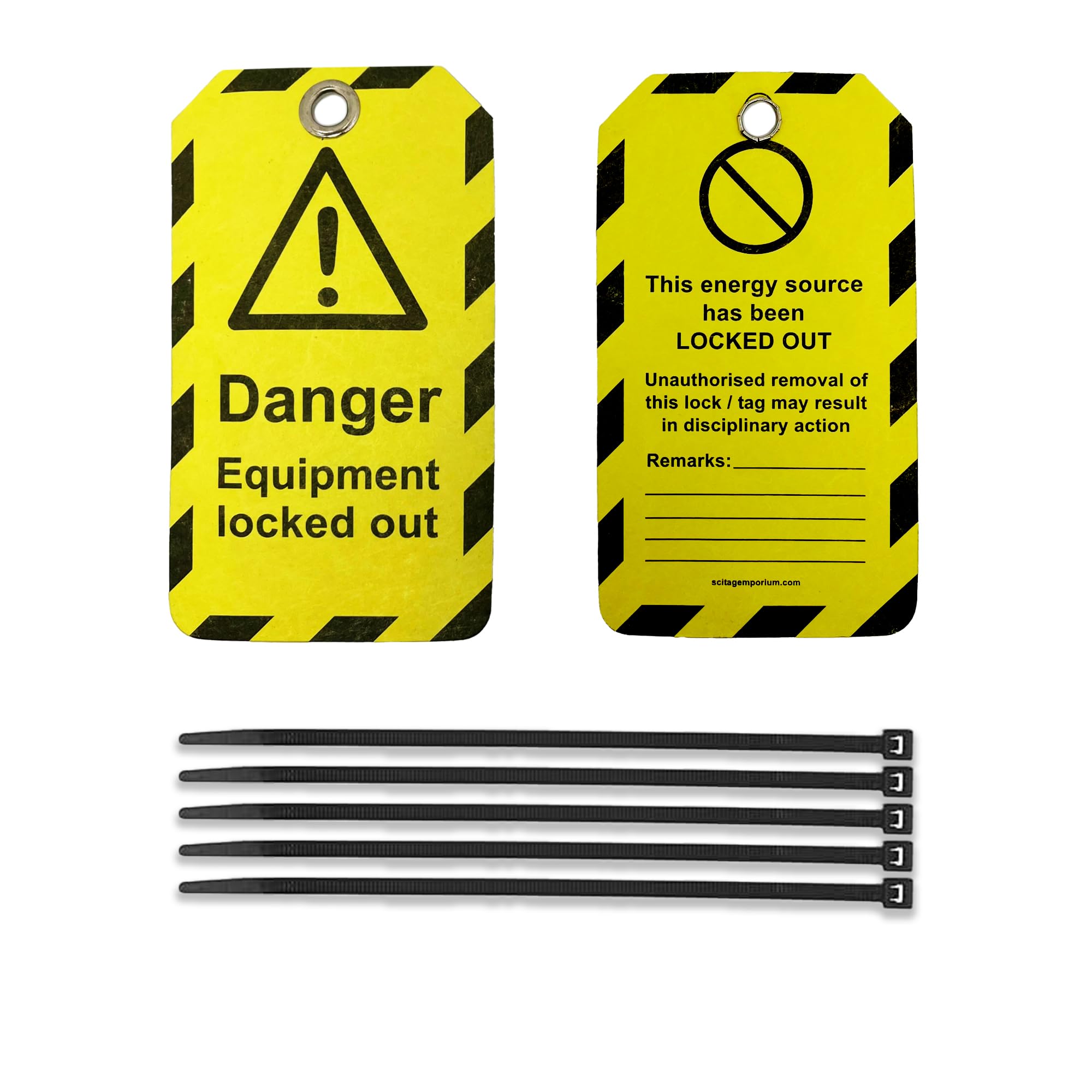 SciTag Emporium 40 Lockout Tagout Tags, with 40 Zip Ties, Anti Static, Danger Equipment Locked Out Tags, OSHA Compliant, Loto Tags, Tear Resistant & Weatherproof, 5.1