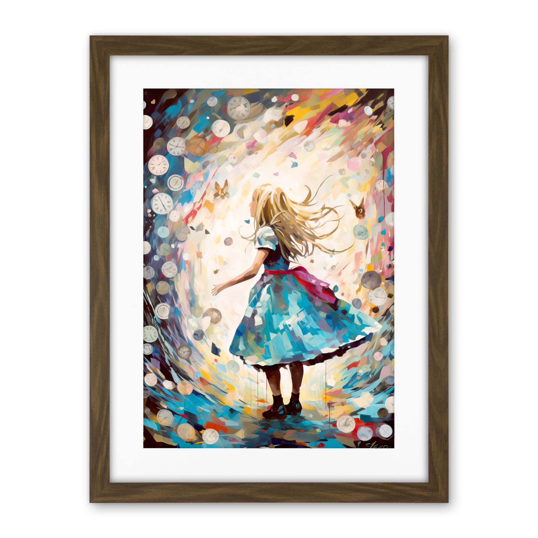 Artery8 Alice in Wonderland Clocks Down the Rabbit Hole Artwork Framed Wall Art Print 18X24 Inch