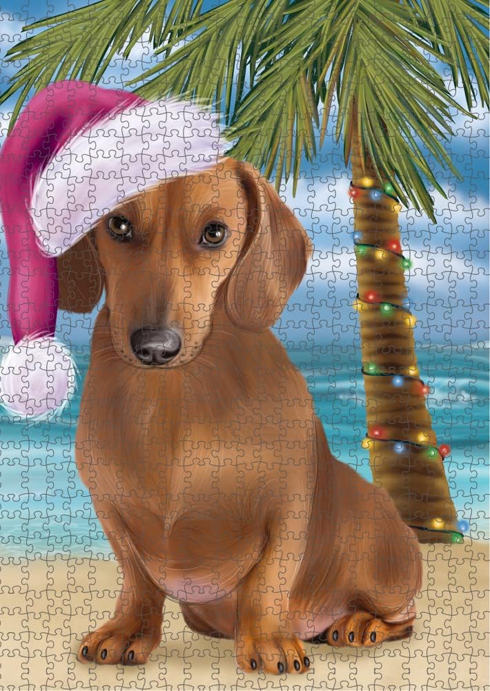 Christmas Summertime Beach Dachshund Dog Jigsaw Puzzle for Adults - Animal Printed Interlocking Puzzle Game Artwork - Gift for Dog Lover's -1000 Pcs 29.5"x19.7", PZLE63325