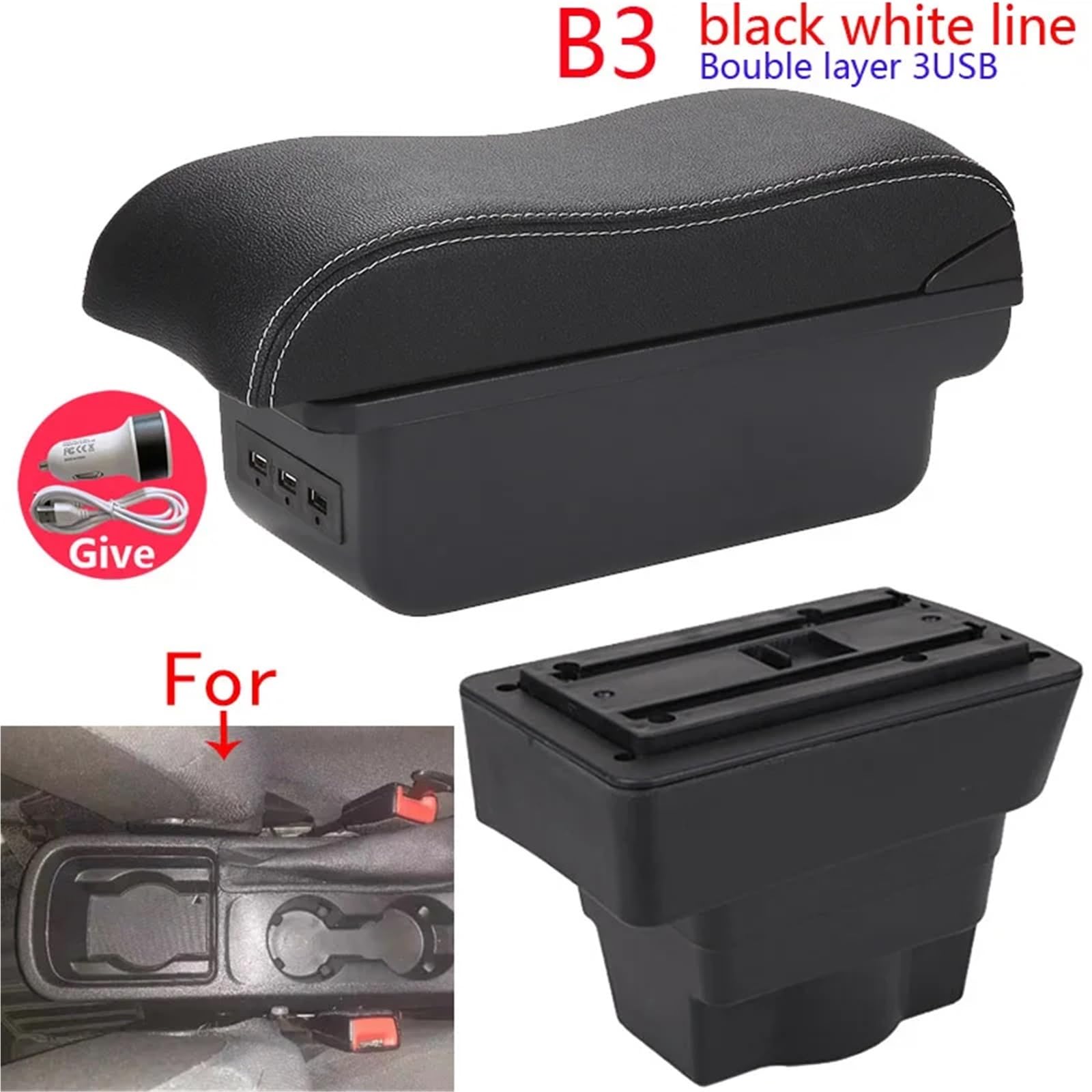 Konsola Środkowa Pasuje do Opla, pasuje do Astry, pasuje do podłokietnika samochodowego Opel Astra J, podłokietnik samochodowy, zakrzywiony schowek(B3 Black white 3USB)