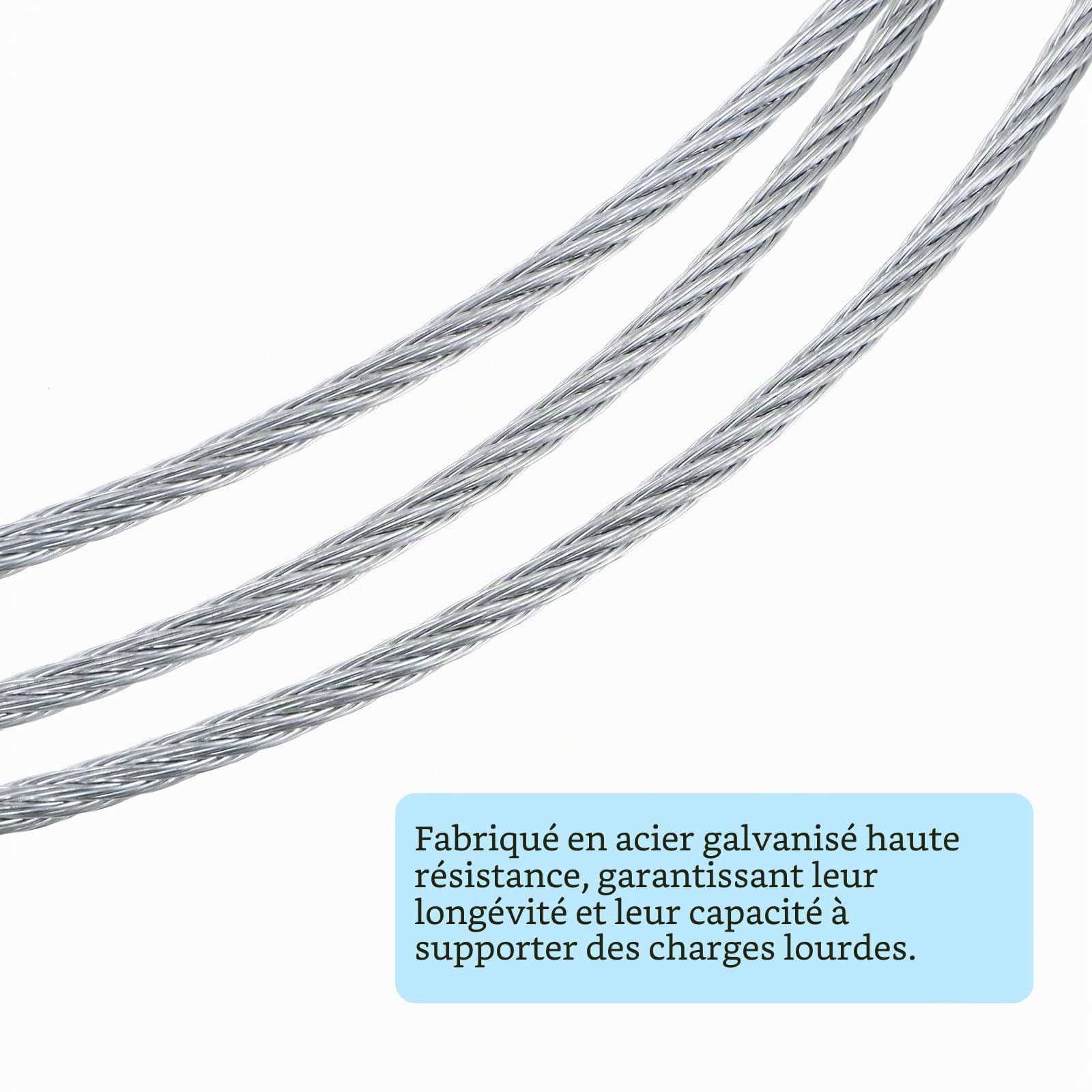 sourcing map - Lot de 2 câbles de porte de garage de 2 mètres/6,1 pieds, câble de ressort de torsion de 3 mm de diamètre, en acier galvanisé