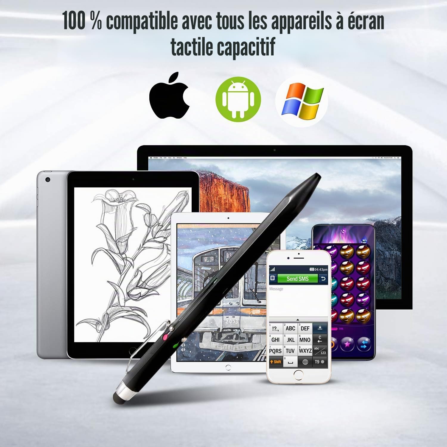 Stylet 5 en 1 et Multicolore, Multifonction Avec Coffret Cadeau en Métal, Stylo à Bille Noir, Bleu, Rouge, Vert, iPad Avec Stylet Universel Pour Écrans Tactiles