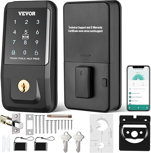 VEVOR Cerradura inteligente, cerradura de puerta de entrada sin llave con control de aplicación Bluetooth, teclado electrónico, tarjeta IC, llaves
