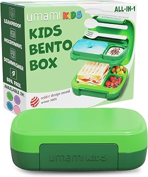 Umami All-in-1 Bento Box for Kids, Ice-pack & Utensils Included, 100% Leakproof & BPA free, Parents favorite Lunch Box Kids Jungle Green, 23 oz