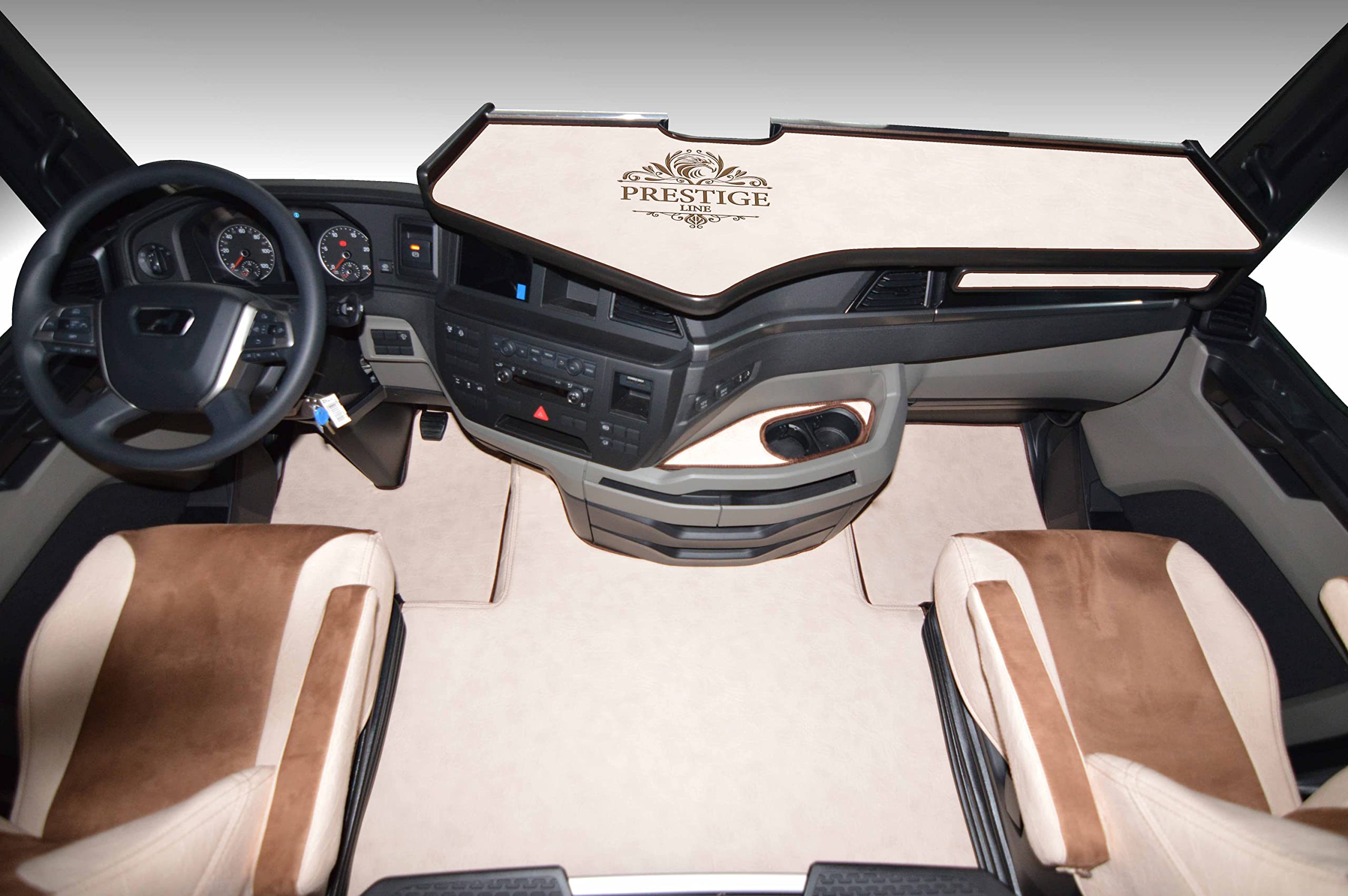 IKW Fußmatten für Man TGX ab 2020 aus Eco-Leder Beige | IKW Zubehör Innenraum - Zubehör aus Komfort-Schaum - Rutschfester Belag auf dem Gesamten Boden
