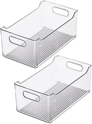 Miniatura 7 de mDesign Ligne Collection - Canasta organizadora de plástico moderna con asas integradas para organización de cocina, estante de refrigerador, cubo,