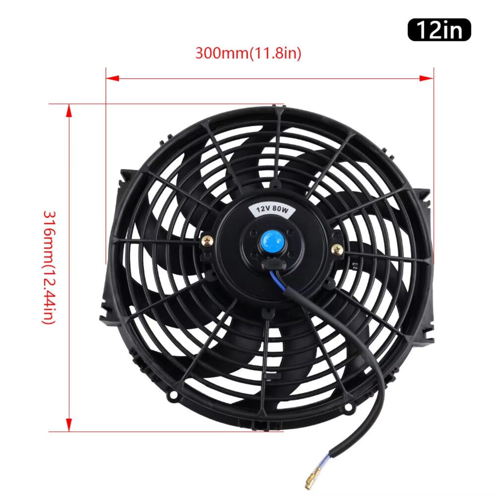 Kühlerlüfterblätter, Kompatibel Mit Motor 14''/12''/10"/9"/7" 12V 80W Push/Pull-Elektrokühler-Kit Auto Motor Lüfterflügel(12 inch)