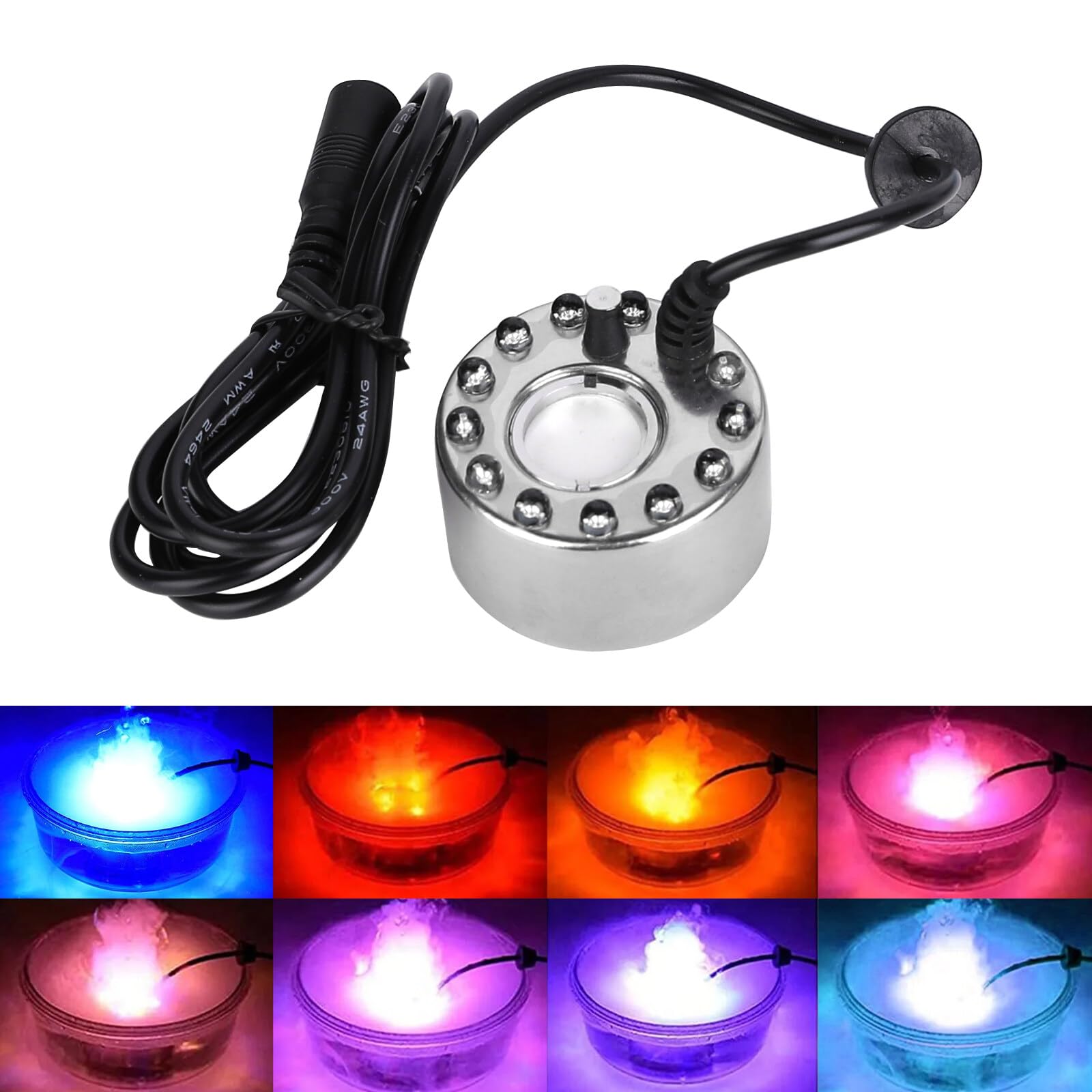 Brumisateur Ultrasonique LED 24V - Humidificateur Fontaine Étang Avec 12 LED Colorées