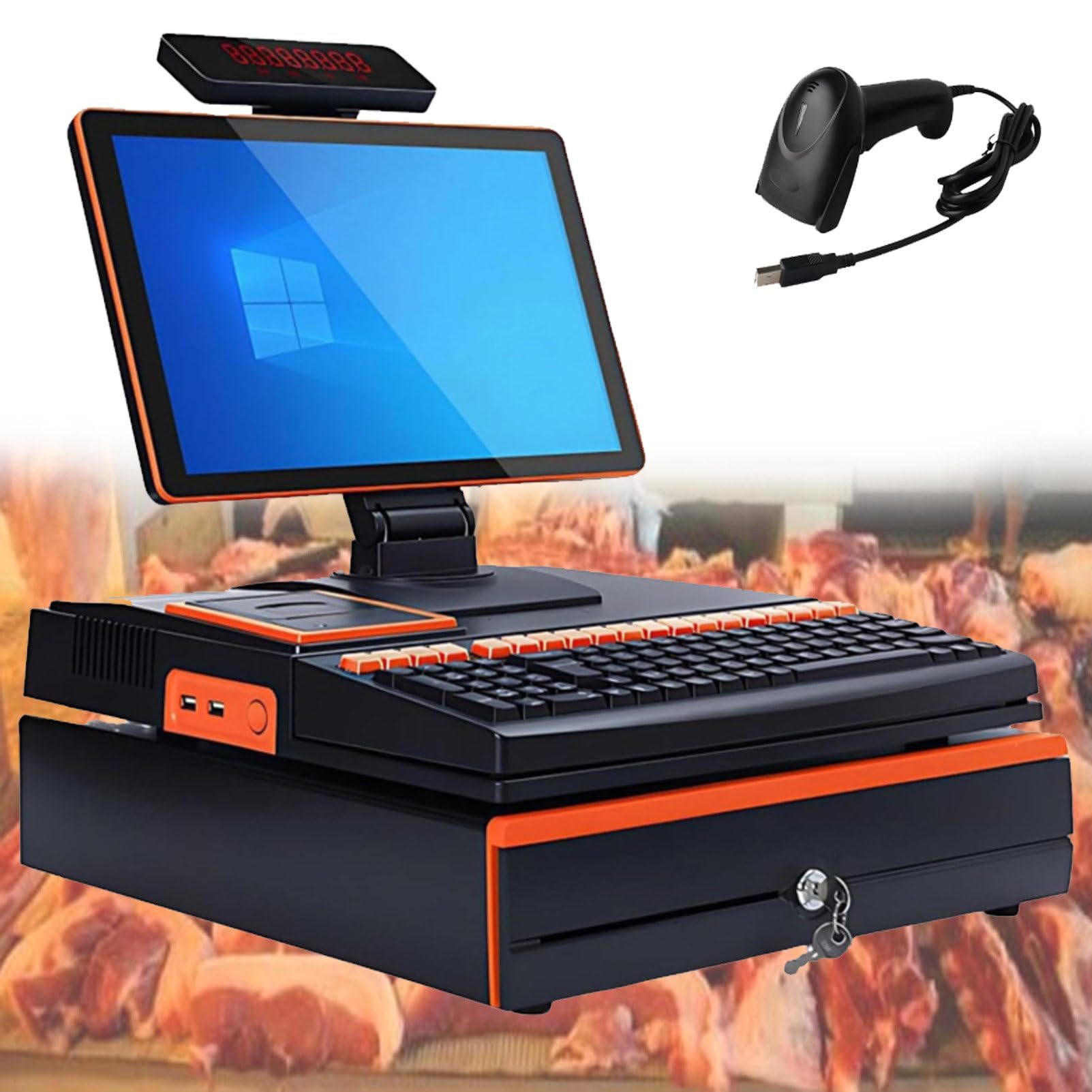Pvxa Orange Point Of Sale 15.6" Touch Screen Cash Register, All-In-One Smart Pos Professional Cash Register, With Cpu I3, 4 Gb Ram, 64 Gb Ssd, For Retail And Restaurant Singlescreen