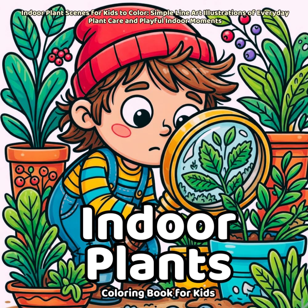 Indoor Plants Coloring Book: Indoor Plant Scenes for Kids to Color: Simple Line Art Illustrations of Everyday Plant Care and Playful Indoor Moments