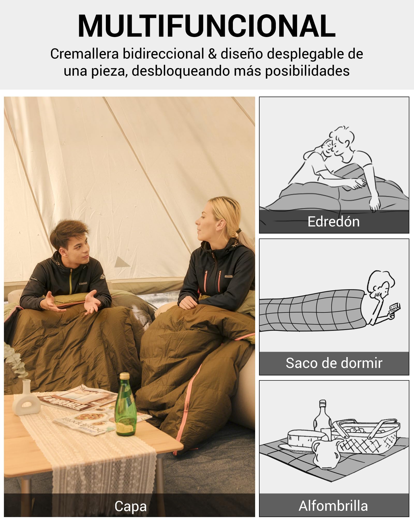 KingCamp Saco de Dormir de plumón, Confort 12 °C a -3 °C