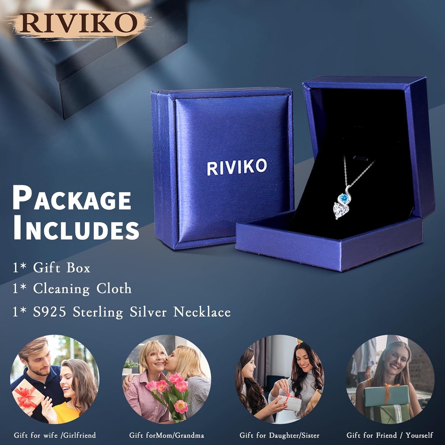 RIVIKO Valentines Day Gifts for Her-Double Birthstone Necklace for Women, 925 Sterling Silver Love Heart Pendant, Birthstone Jewelry Anniversary Birthday Gifts for Women Wife Mom Grandma Her - Image 6