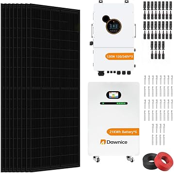 17KW الهجين نظام الطاقة الشمسية كيت 30 x550W لوحات ثنائية الوجه 6 x21kWh البطارية 3 x12kW الهجين العاكس 120/240 Vac مرحلة واحدة تقسيم المرحلة ثلاث مراحل موازية واي فاي بلوتوث التحكم