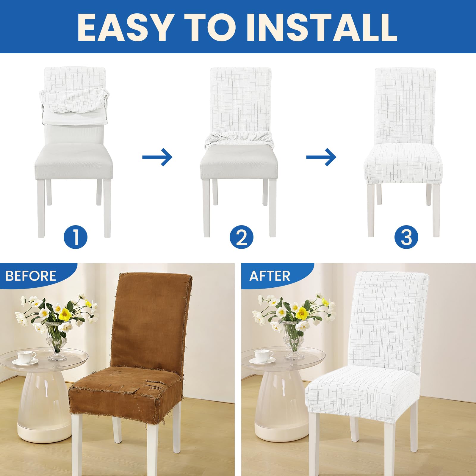 YSTELLAA Fundas Sillas De Comedor Pack 2, Universal Funda Silla, Elástica Desmontables Fundas De Sillas, Funda De Silla, para Sillas De Comedor Sala Cocina Banquetes Oficina, Blanco Roto