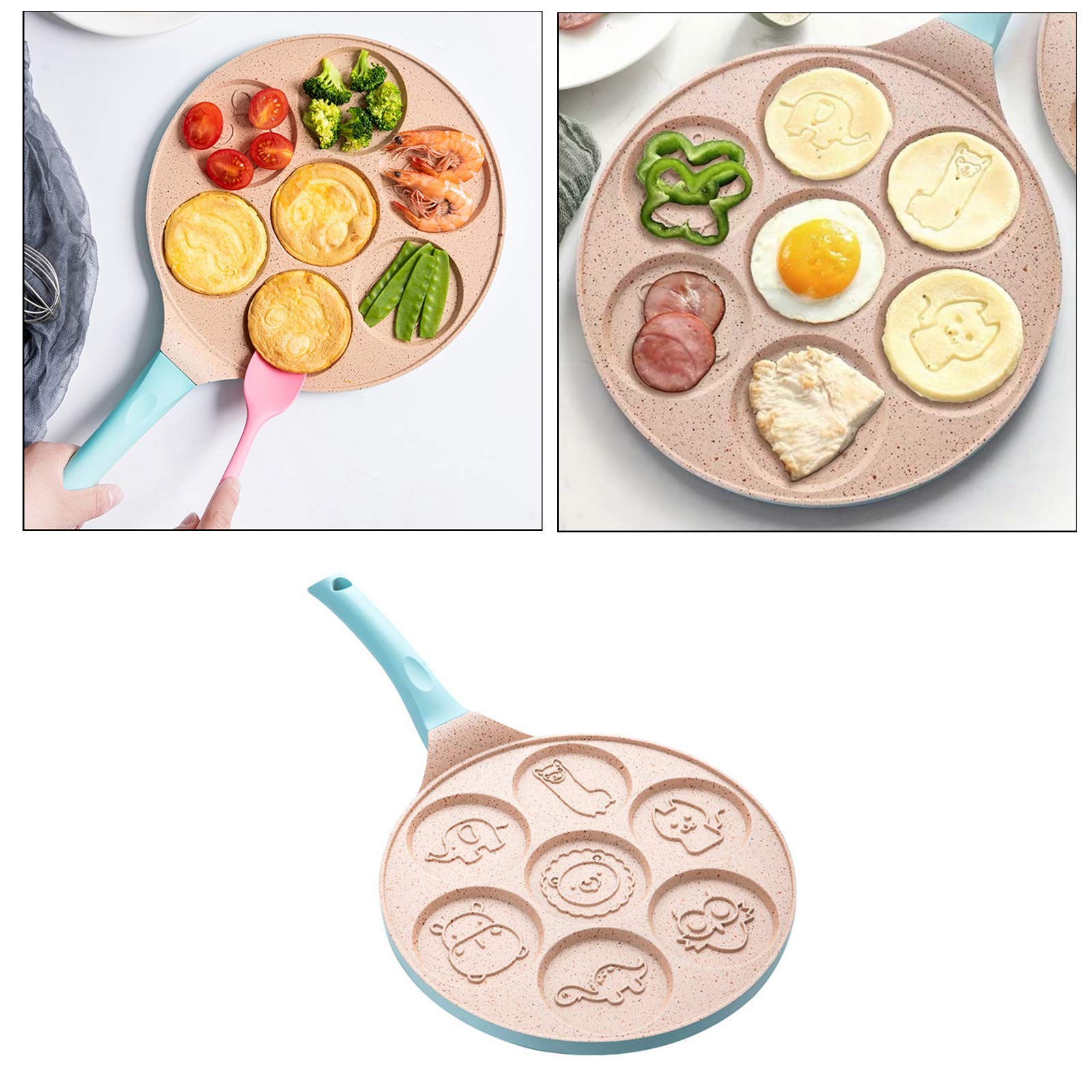 Padella antiaderente per pancake, a forma di animale, per omelette, uova al tegamino (blu)