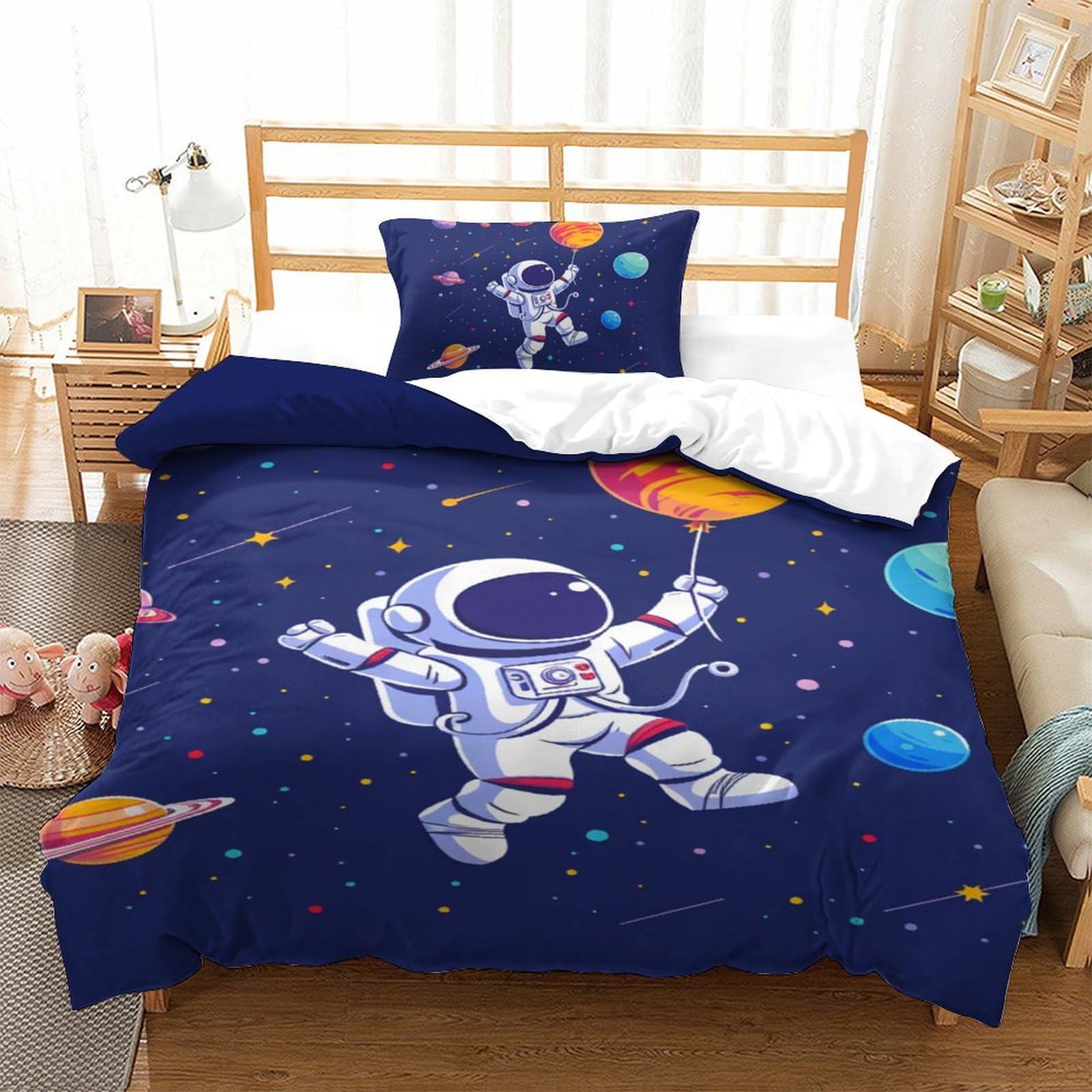 Housse de couette astronaute 135x200 literie enfants ados microfibre