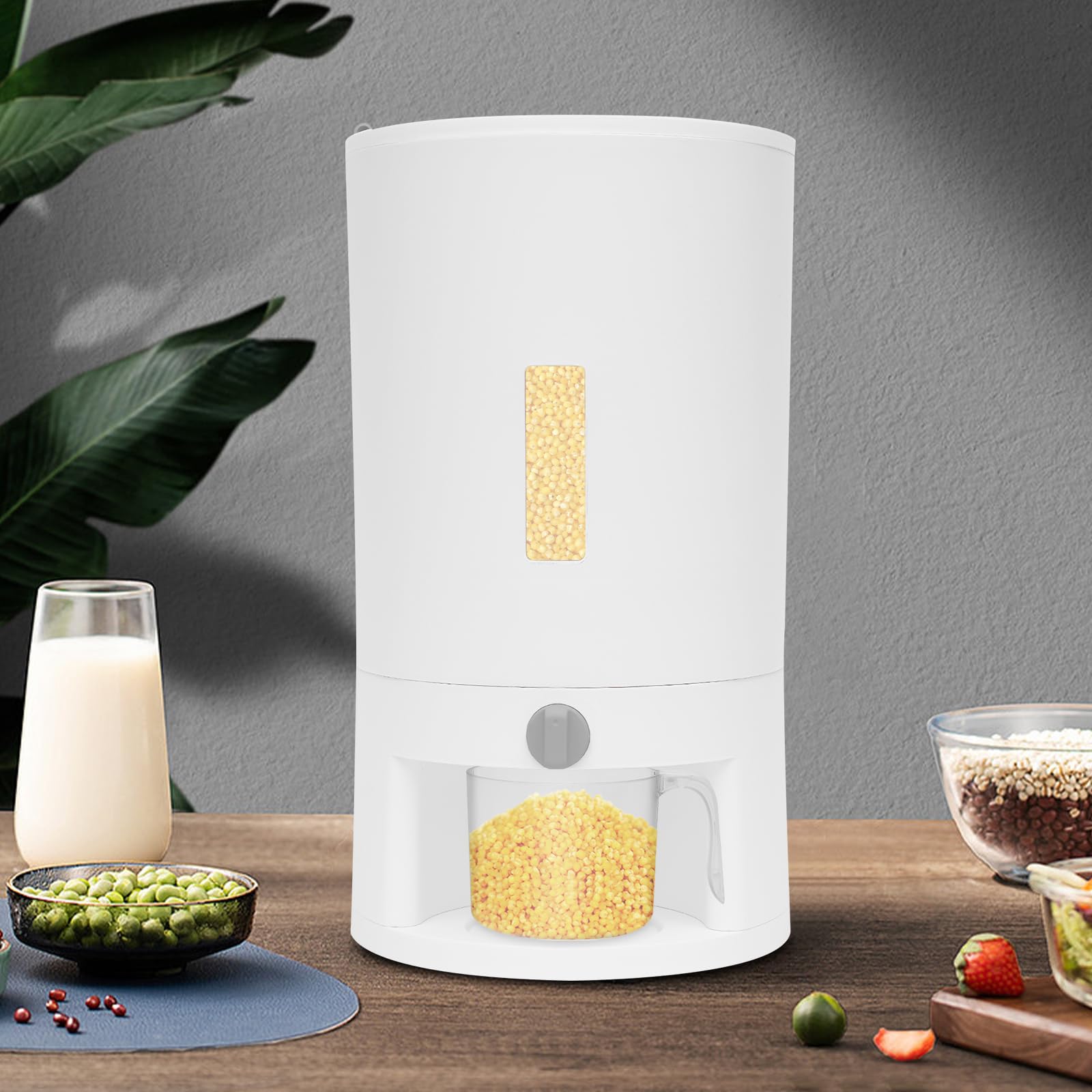 Dispenser di riso da 12 kg con 500 g bicchiere dosatore finestra trasparente rimovibile scatola ermetica alimentare per contenere farina, cereali, noci, fagioli, snack