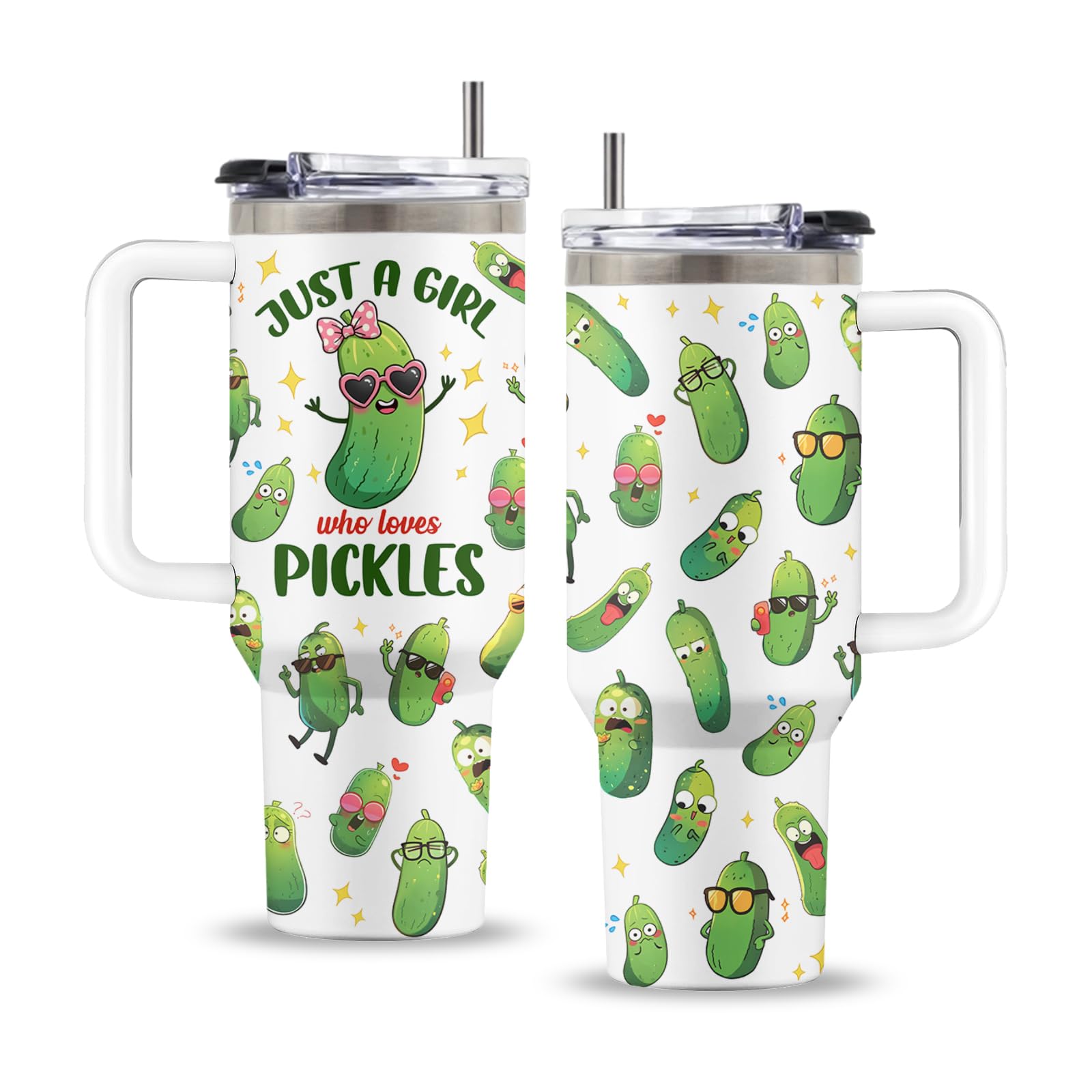 View 1 of ***STOCK PHOTO REFERENCE ONLY***Uibunoo Pickle 40oz Tumbler, with Handle Straw, Stainless Steel Sport Cup ONLY ONE