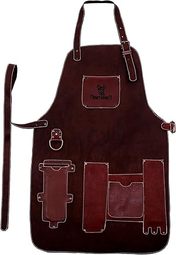 Miniatura 9 de Delantal de cuero 100% auténtico, hecho a mano para barman, chef, carnicero, metalúrgico, carpintero, herrero, camarero