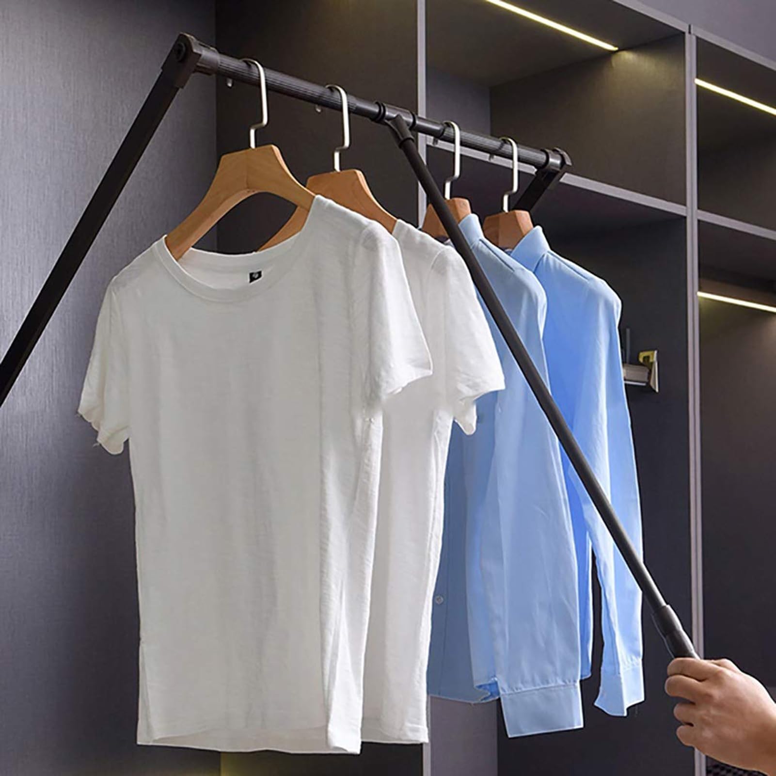 AYCDL Lift Pull Down Hanger Rod - Adjustable Width Clothes Hanger Rod, Double Buffer Adjustable Closet Clothes Rail, Hanger Rail For Cabinet Soft Return, Easy Install,Brown-830-1150mm