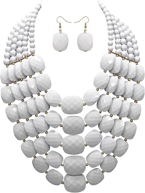 5 Layered Colorful Beaded Statement Chunky Necklaces For Women Fashion African Tribal Costume Jewelry Earring Set Multi Strand Bead Collar Choker Bib Handmade