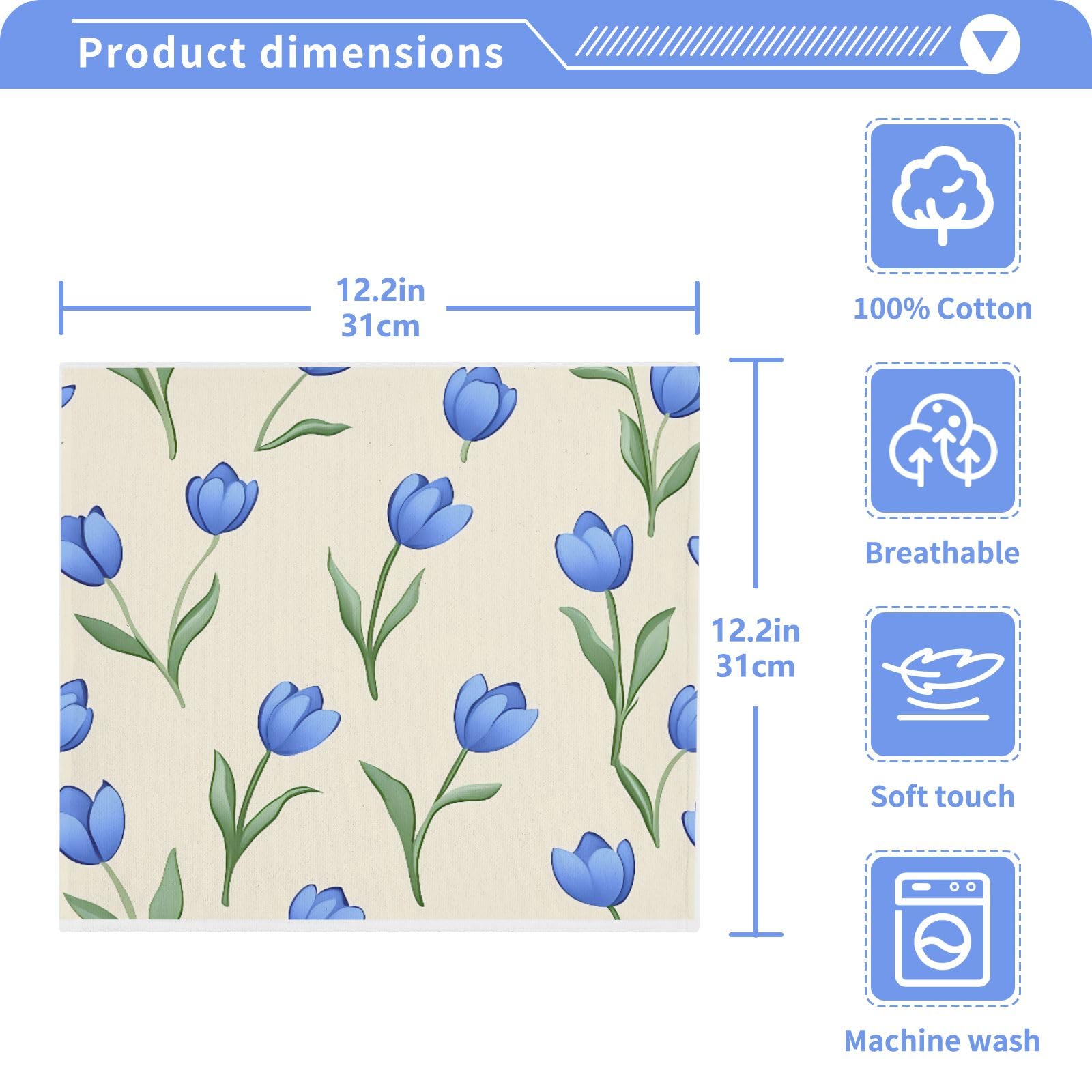 ALAZA Wash Cloth Set 100% Cotton Fingertip Towels Face Cloths Sets Blue Tulip Cream Highly Absorbent Soft Feel Set of 2