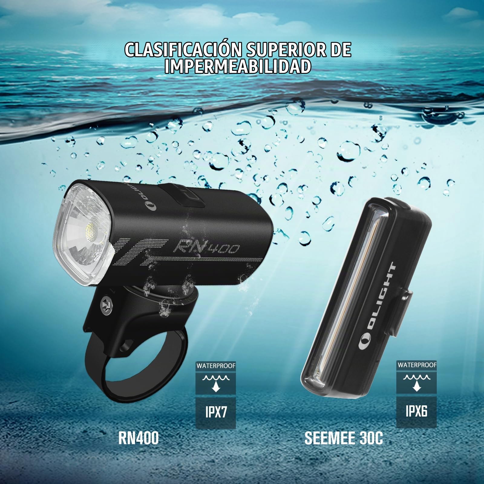 OLIGHT RN400+SEEMEE30C Luces Bicicleta Delantera y Trasera LED Recargable | Juego de Linterna Delantero y Luce Trasera para Bicicleta, 400 Lúmenes, 5 Modos para Iluminación, para Camping y Ciclismo