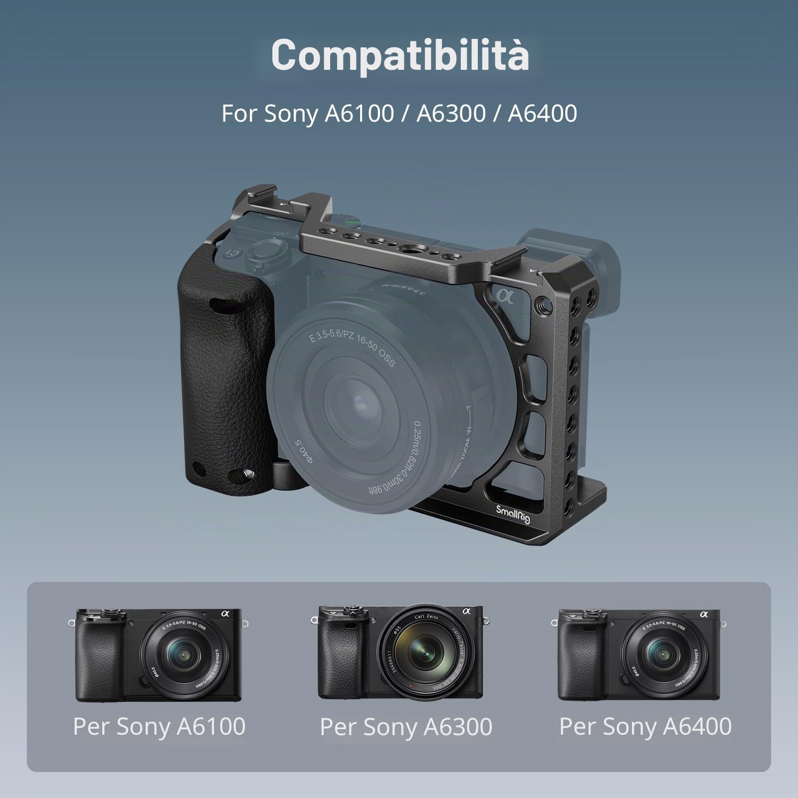 SMALLRIG Cage con Impugnatura in Silicone per Sony A6100 / A6300 / A6400-3164B