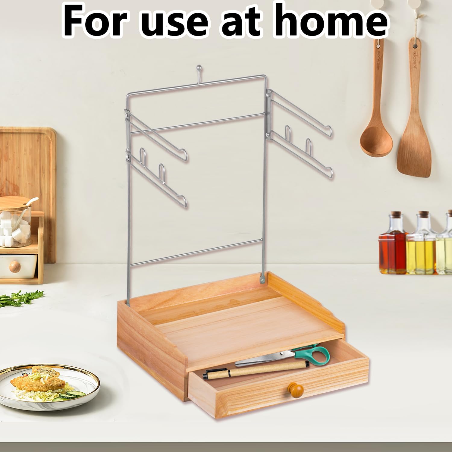 Plastic Grocery Bag Holder with Wooden Drawer Base – Chrome Wall Mount Bag Organizer for Grocery Store, Restaurant, Office, or Home – Space-Saving Plastic Bag Dispenser Rack image 4 of 7 B0FDFF8PZB