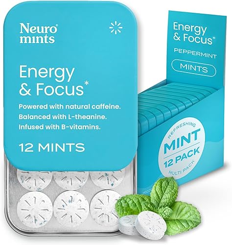 NeuroGum Energy Caffeine Mints (144 piezas) – Sin azúcar con L-teanina + cafeína natural + vitamina B12 y B6 – Suplemento nootrópico de energía y