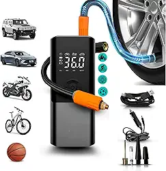 Bomba de Ar Portátil Digital 12v 120w - 180 PSI - 4500maH, para Carros, Motos, Bicicletas e Infláveis - Compressor de Ar Portátil com USB, USB Tipo C, Lanterna LED, Power Bank e Estojo de Transporte