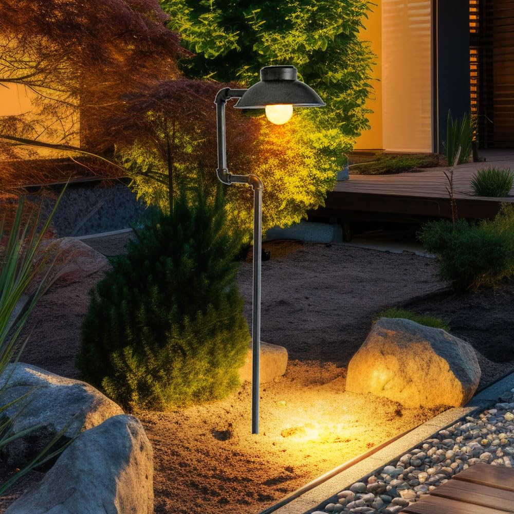 2er Set LED Solar Außen Lampen Garten Weg Beleuchtungen Erdspieß Steck Leuchten antik schwarz