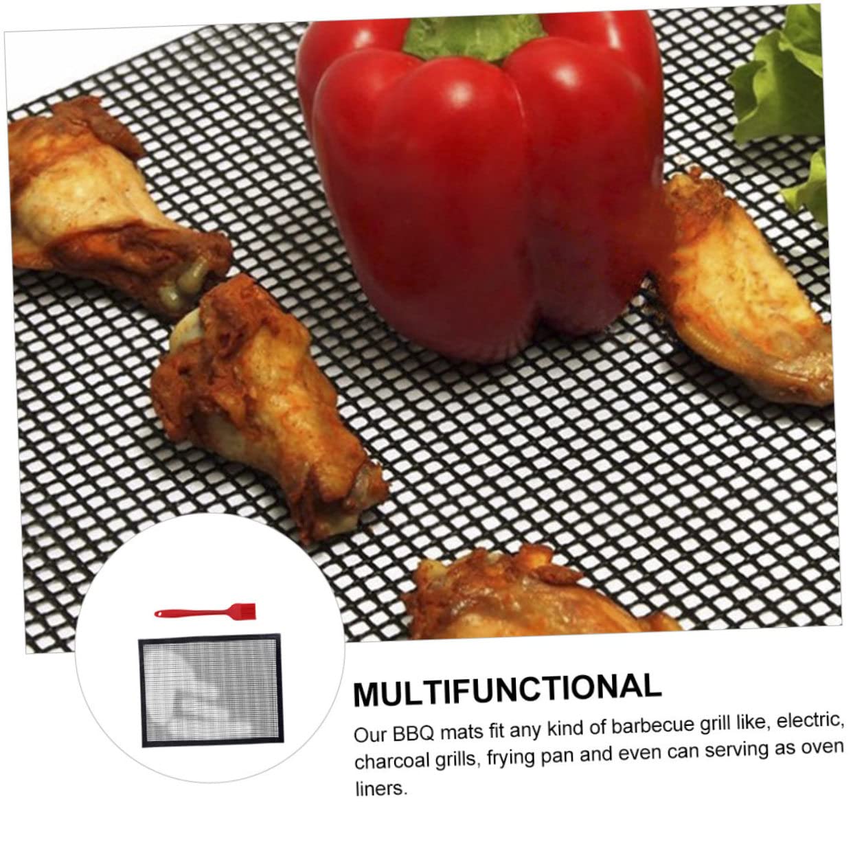 TOYANDONA 2 Piezas Rejilla de Malla a la Parrilla Cesta transatlántico Neto Esterilla Barbacoa Reutilizable Parrillas Estera de Rejilla de Barbacoa Estera para Hornear Fibra de Vidrio Black