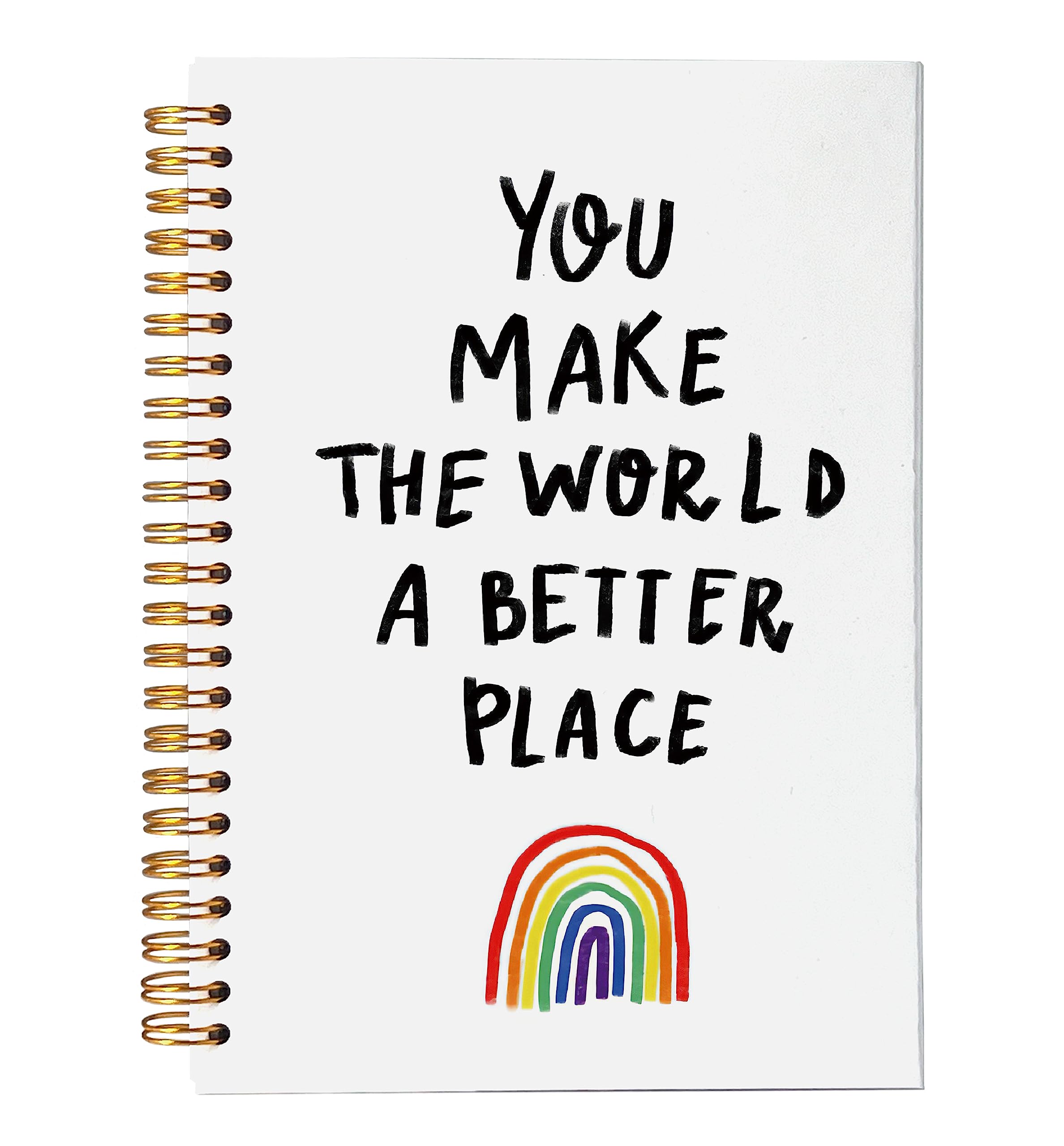 VNWEK You Make the World a Better Place Watercolor Rainbow Spiral Notebook Journal 5.5 x 8.3 inches,Inspirational Quote Lined Hardcover Spiral