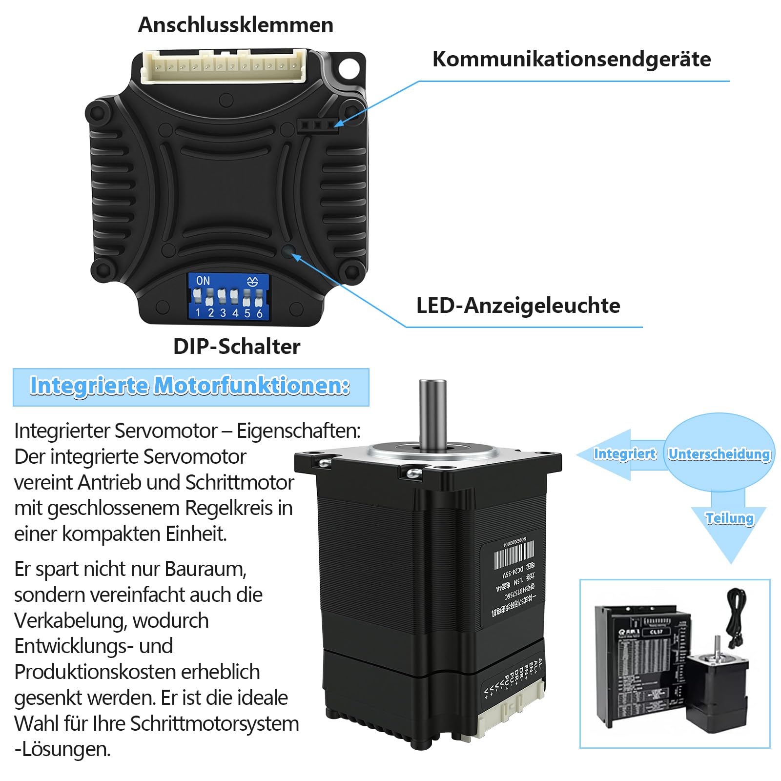 Integriertes Nema 23 57mm Closed Loop Schrittmotor Servosystem Smart mit Encoder, Treiber, 1000RPM 0~3.5A 24~48V DC Drehmoment 2 Nm Motor für CNC Router 3D Drucker Graviermaschine