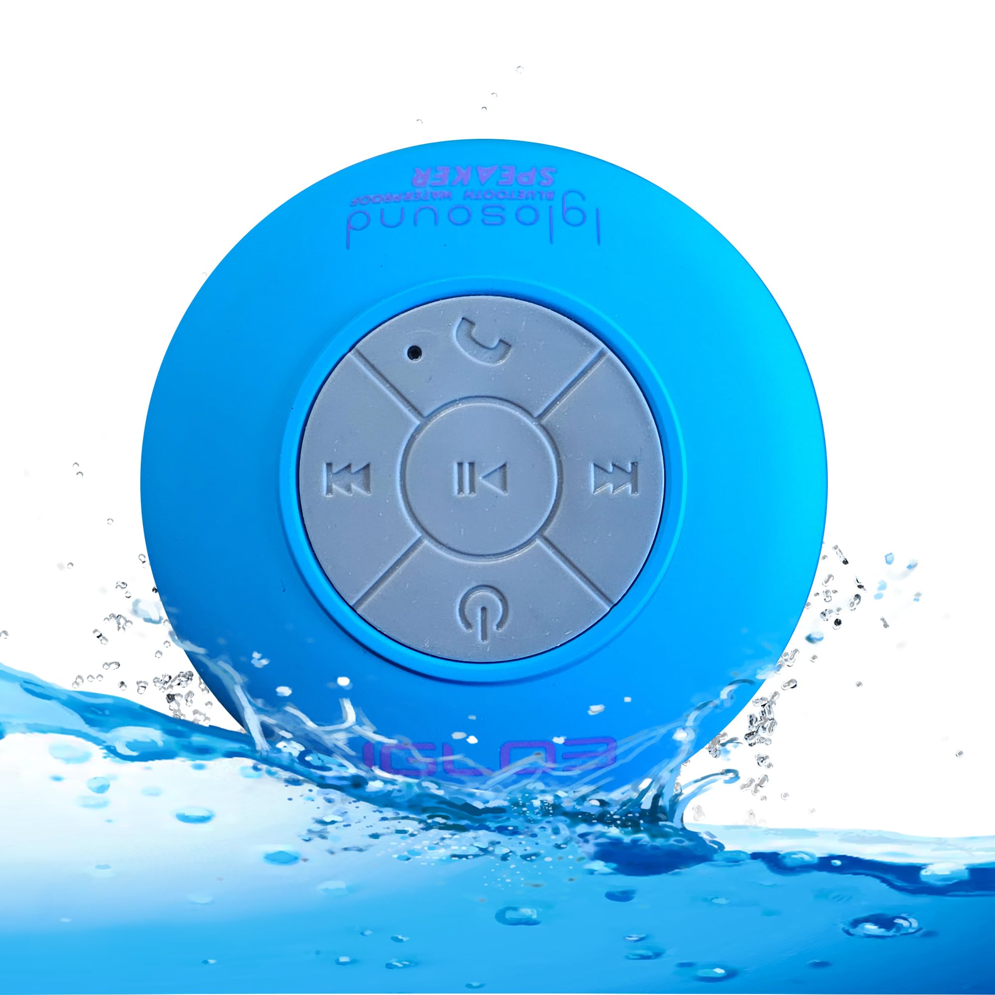 IgloSound Water Resistant HD Bluetooth 4.0 Speaker - Control Buttons and Dedicated Suction Cup for Showers or Pool - Built-in Microphone and voice control - Outdoor suitable - 6hrs of Playtime (Blue)