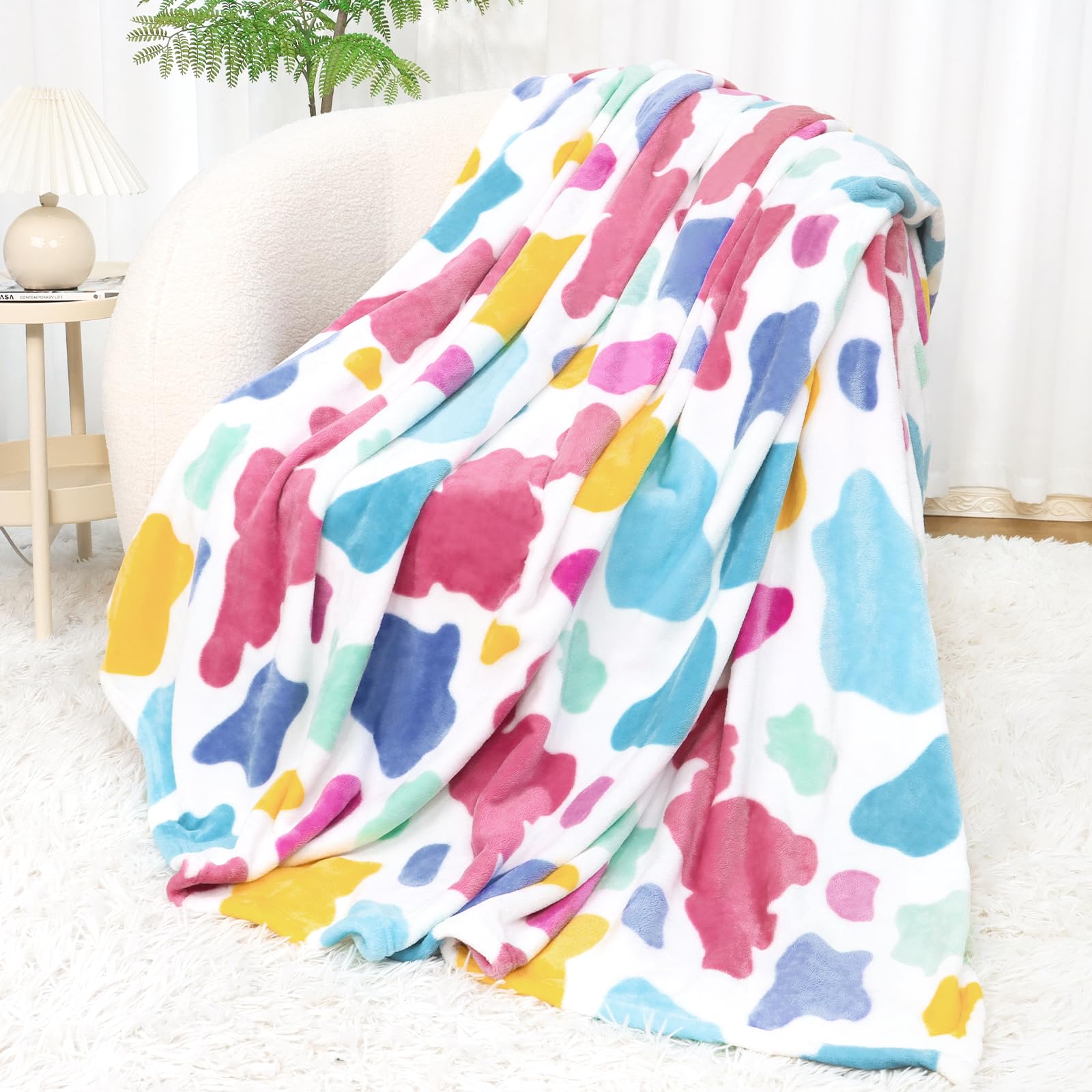 Multi Color Throw Blanket Lightweight Fuzzy Soft Rainbow Fleece Blanket Cozy Colorful Blanket Gifts Decor Stuff for Women Girls Birthday โ image 1