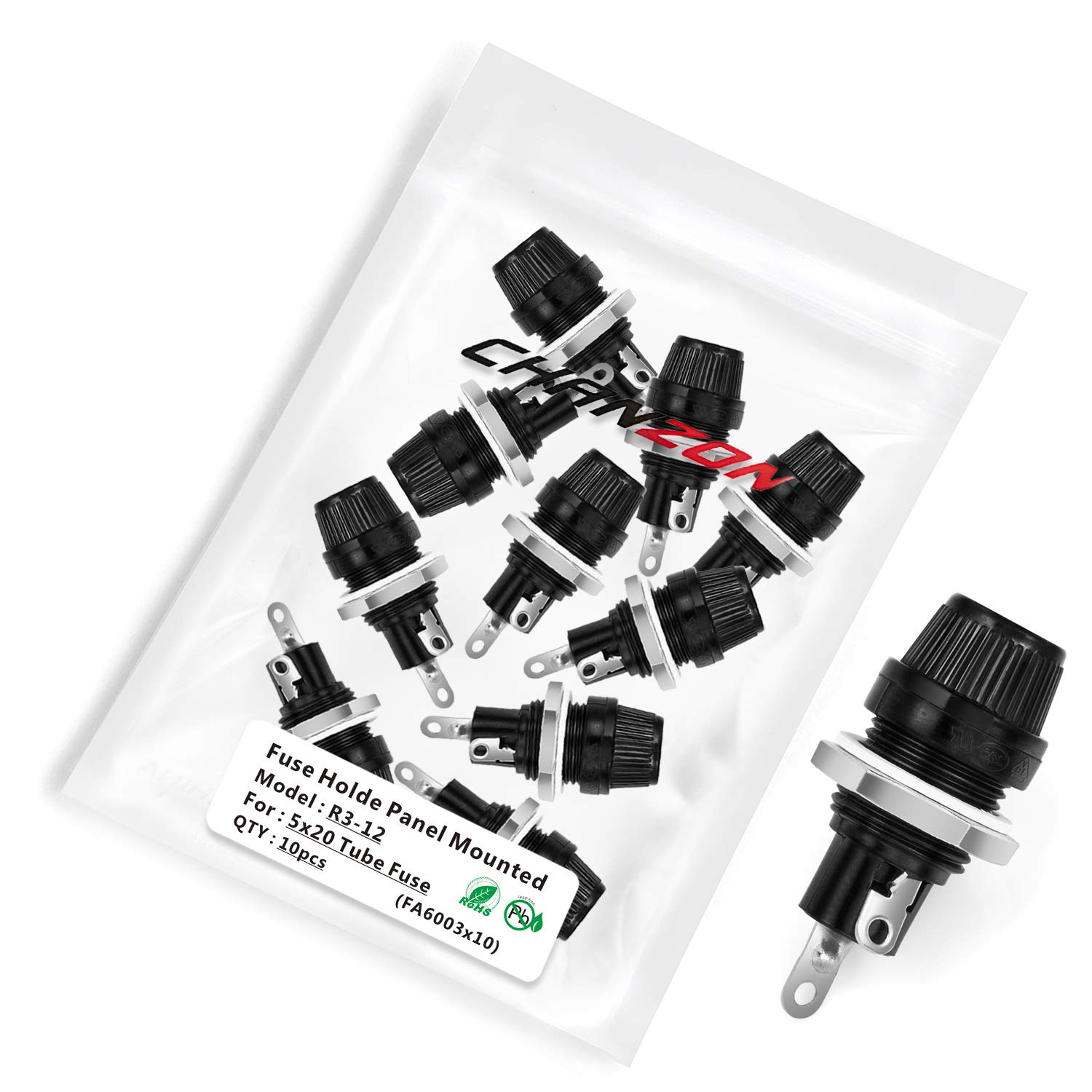 Chanzon 10Pcs 5x20mm Panel Mounted Screw on Inline AGC Glass Fuse Holder Socket for Tube